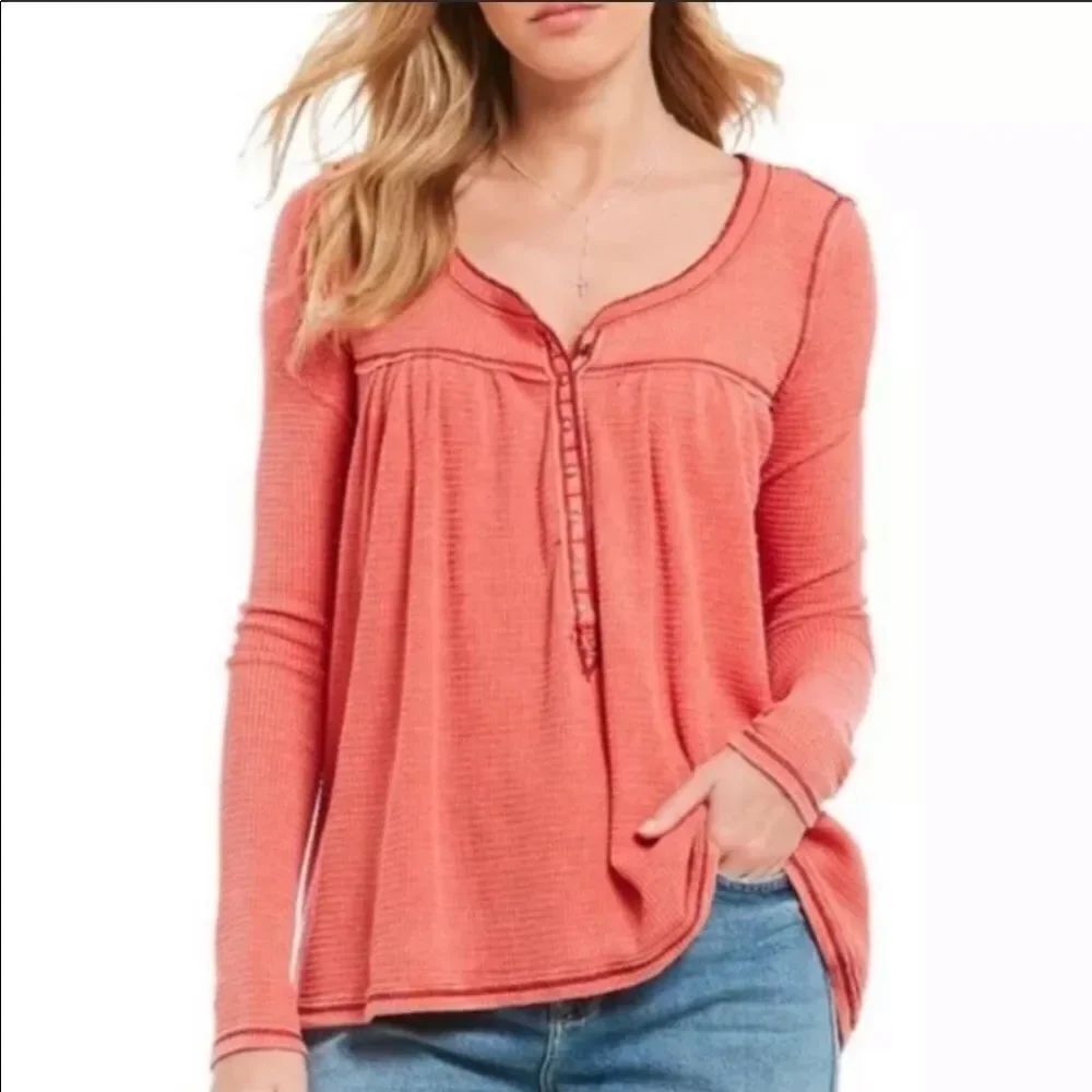 FREE PEOPLE | Kai Thermal Waffle Knit Henley Small
